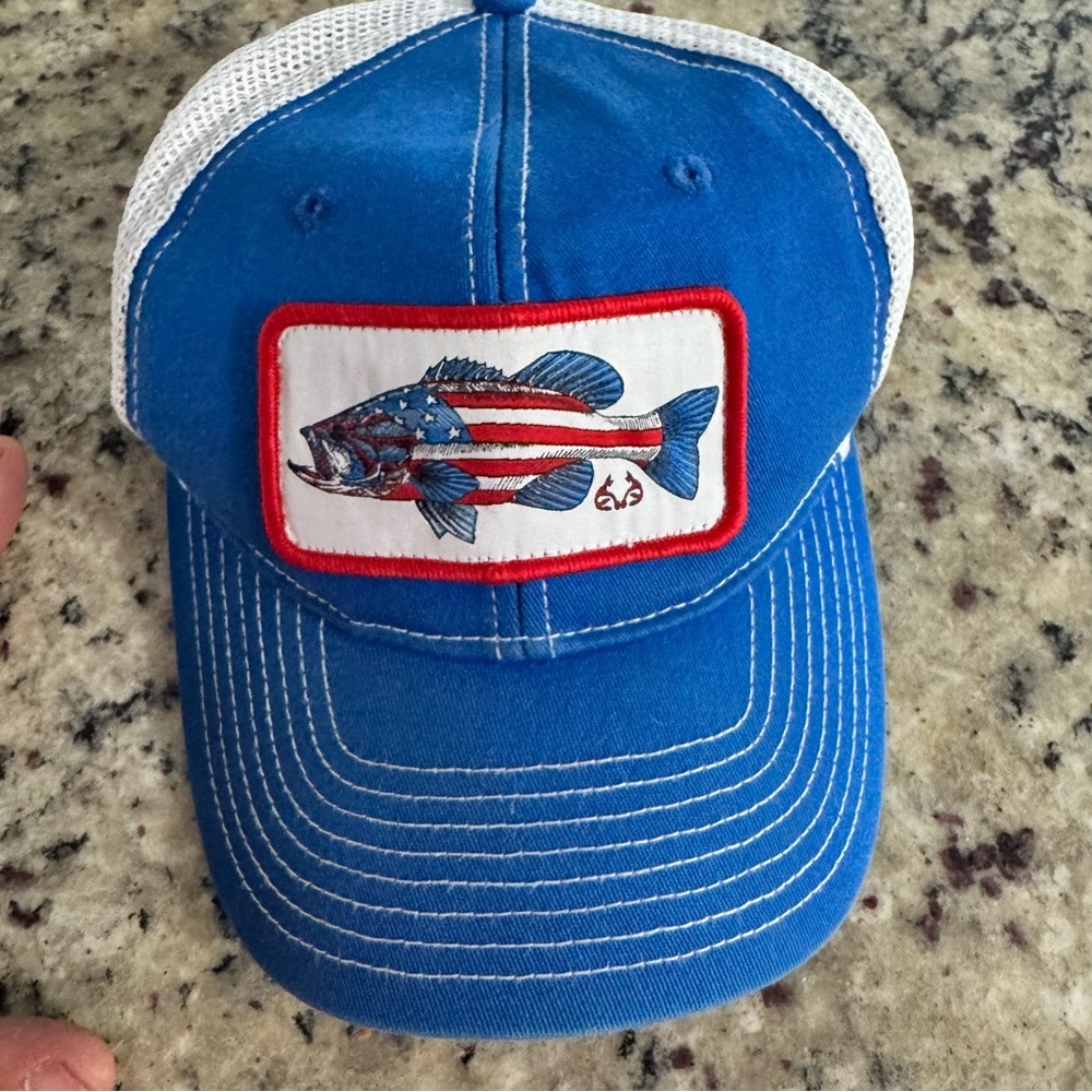 Blue and White Fish Patch Cap